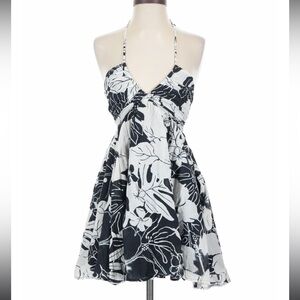 American Eagle Outfitters Black & Cream Monstera Floral Mini Dress-Size XL